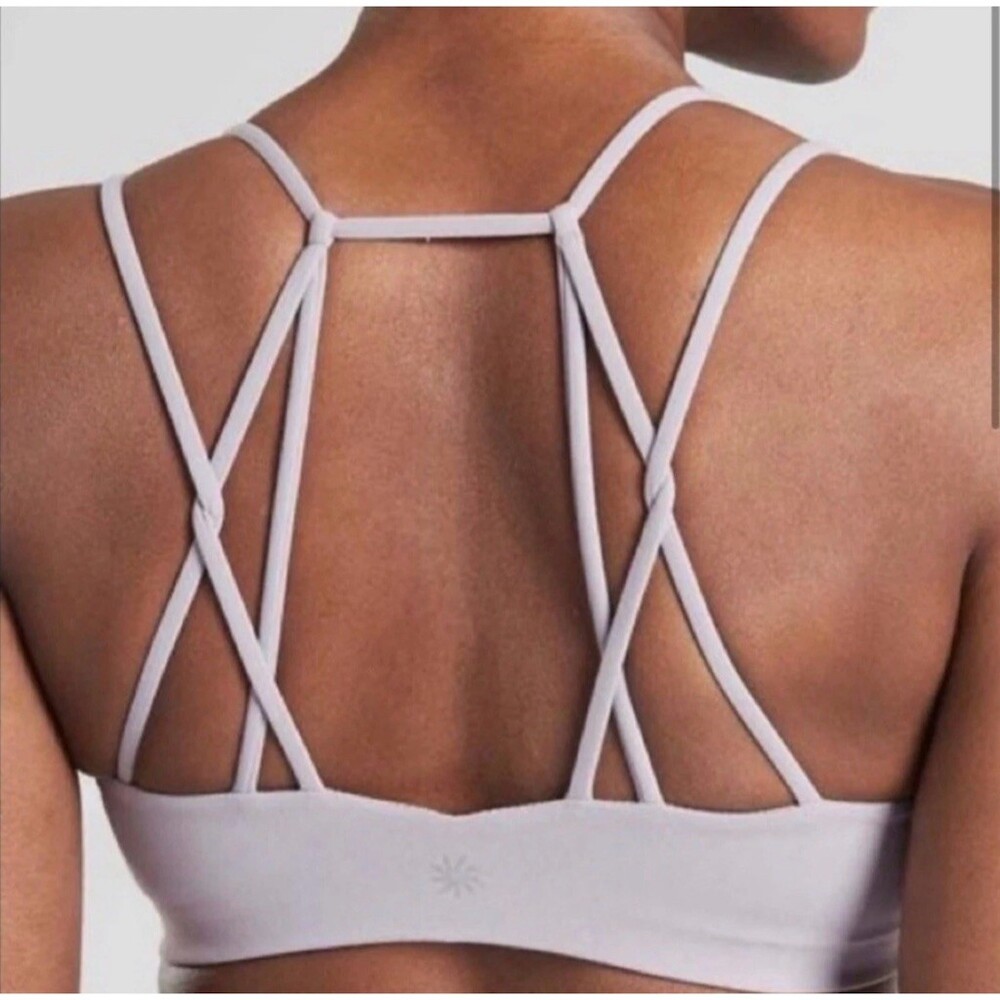 Athleta Sports Bra Womens M Ivory Longline Strappy Back Low Support